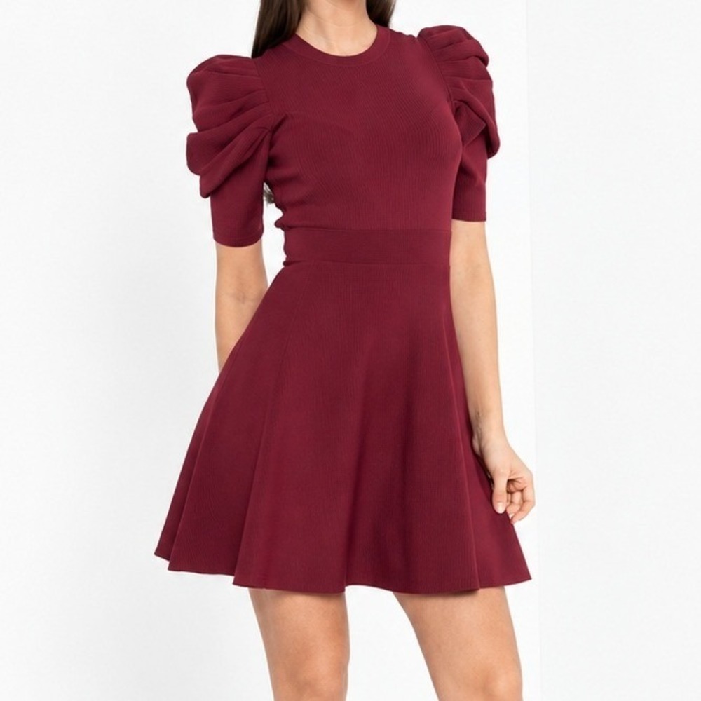 Ted Baker Burgundy Llorna Extreme Sleeve Skater Dress Knit Stretch Size 4